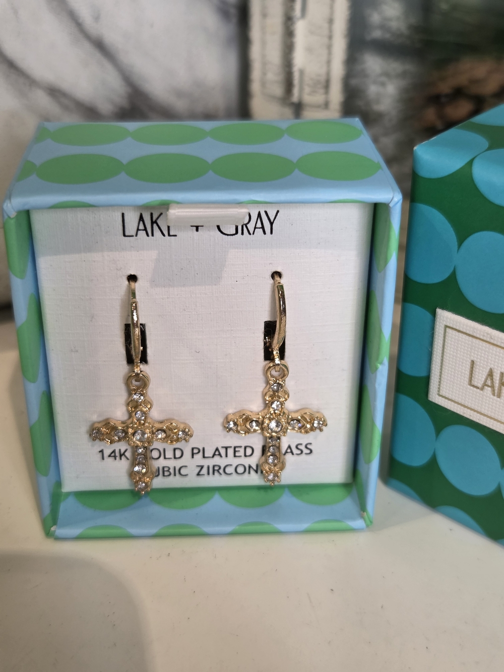 Gold-Tone Cross Drop Earrings with Clear Stones